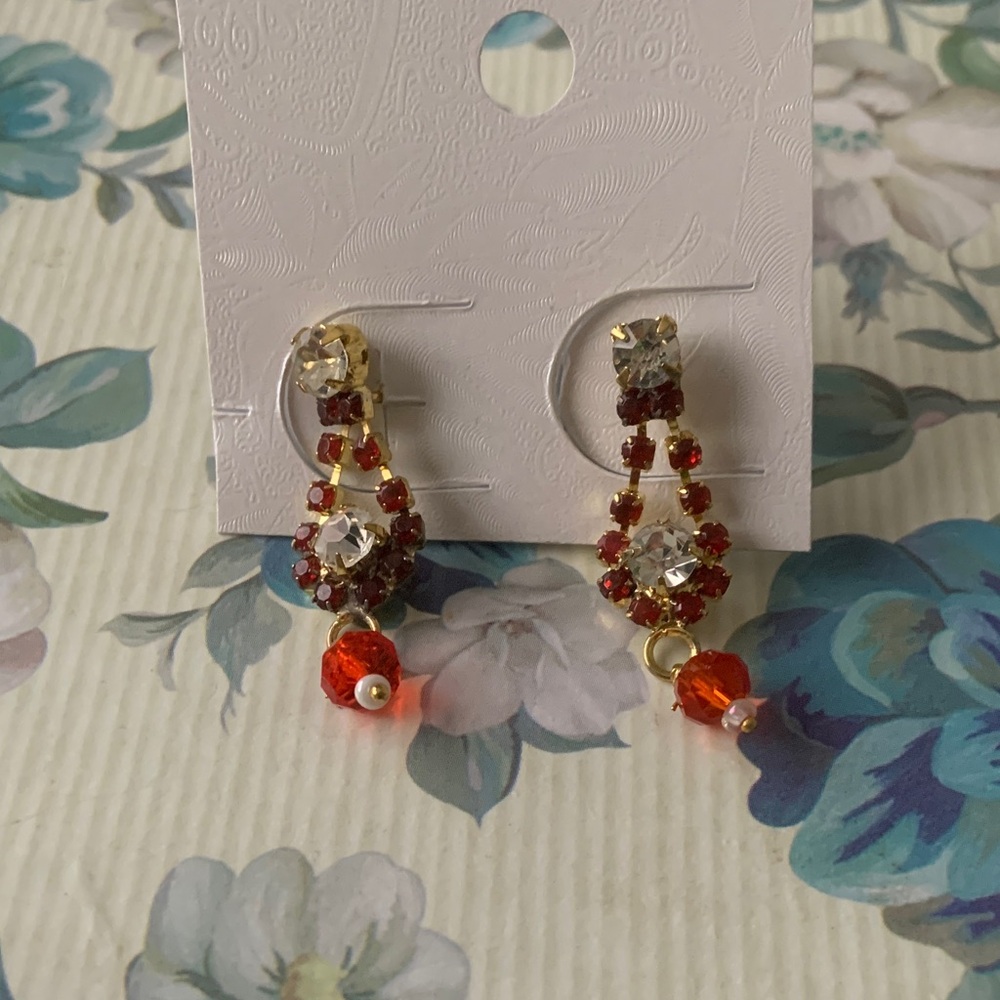 Elegant Gold and Red Dangle Earrings